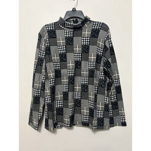Orvis Vintage‎ Madras Patchwork Mock Turtleneck Top Womens Large Long Sleeve